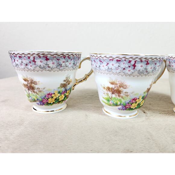 Woodland Dell Teacup Mug Sutherland Bone China Gold Trim Made in England x4 Vtg - Picture 3 of 14